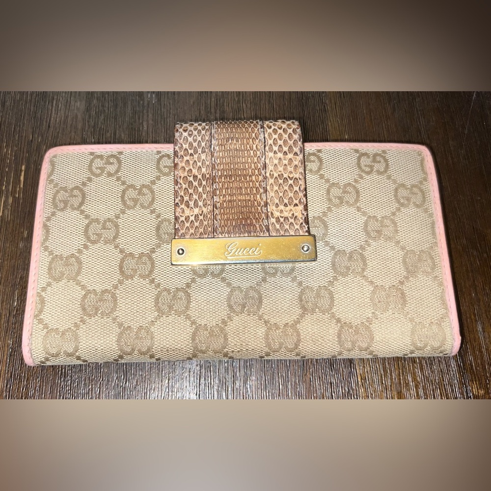 Pre-Loved Gucci Python Canvas Gg Wallet - image 1